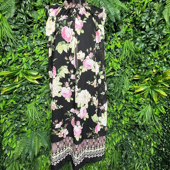 Women Dress Medium Black Floral Sleeveless Flared Ups & Downs 1228 - Picture 8 of 11